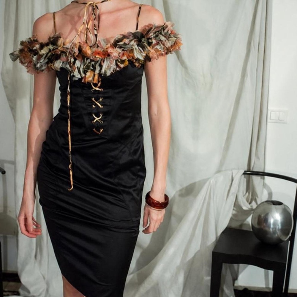Cavalli Vintage Silk Bodycon Dress w/ Ruffles - Picture 3 of 8